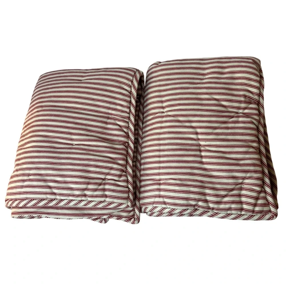 Pottery Barn Red Ticking Stripe Quilted Standard Pillow Sham Cotton Tie Back